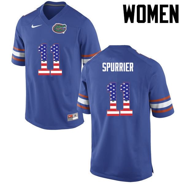 NCAA Florida Gators Steve Spurrier Women's #11 USA Flag Fashion Nike Blue Stitched Authentic College Football Jersey IVR1364WC